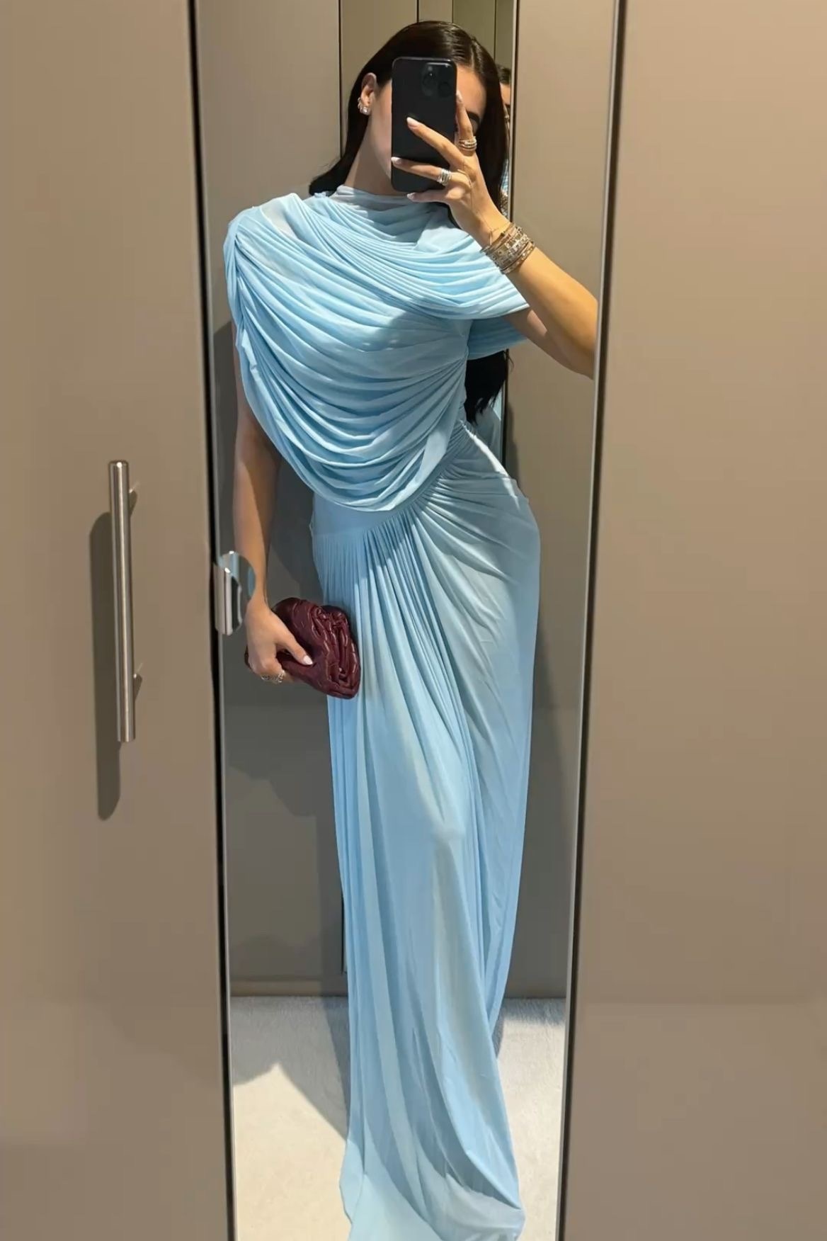 Elegant Blue Ruched Bodycon Maxi Dress