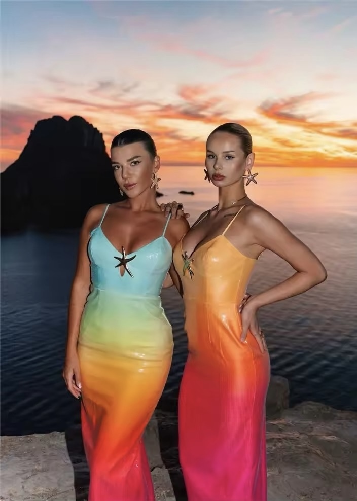 Gradient Color Holiday Vacation Bodycon Summer Maxi Dress