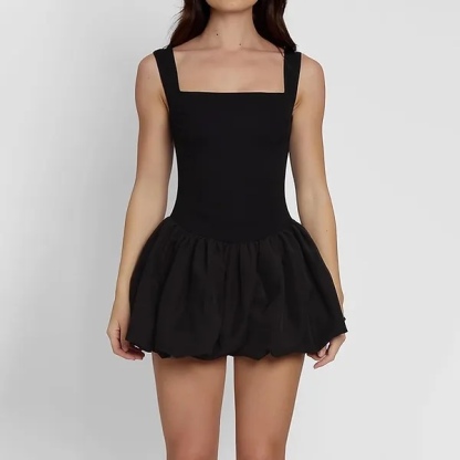 Black Sleevless Bubble Hem Mini Dress