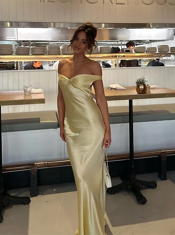 Yellow Elegant Satin Backless Maxi Dress