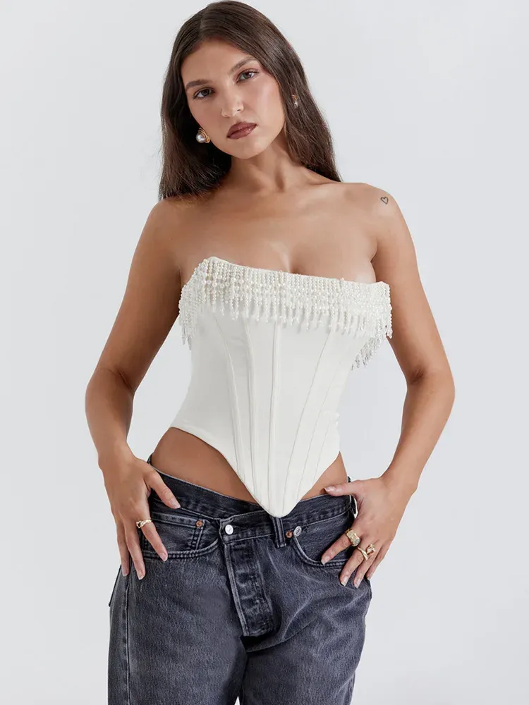 Pearl Tassel Corset Style Crop Top