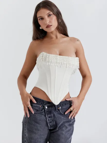 Pearl Tassel Corset Style Crop Top