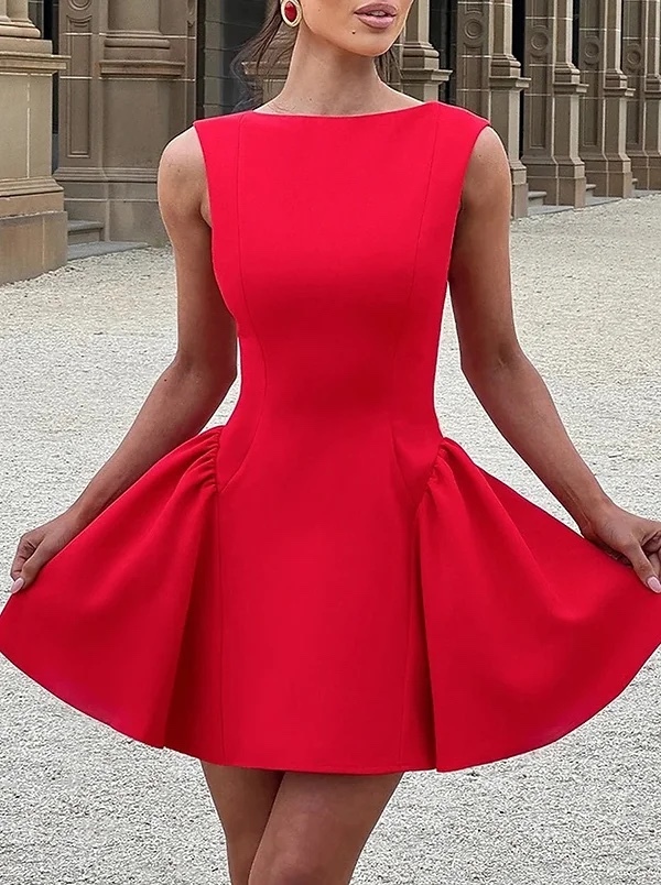 Red Sleeveless A Line Elegant Mini Dress