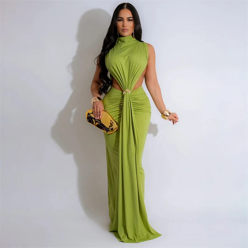 Gold Ring Detail Bodycon Maxi Dress