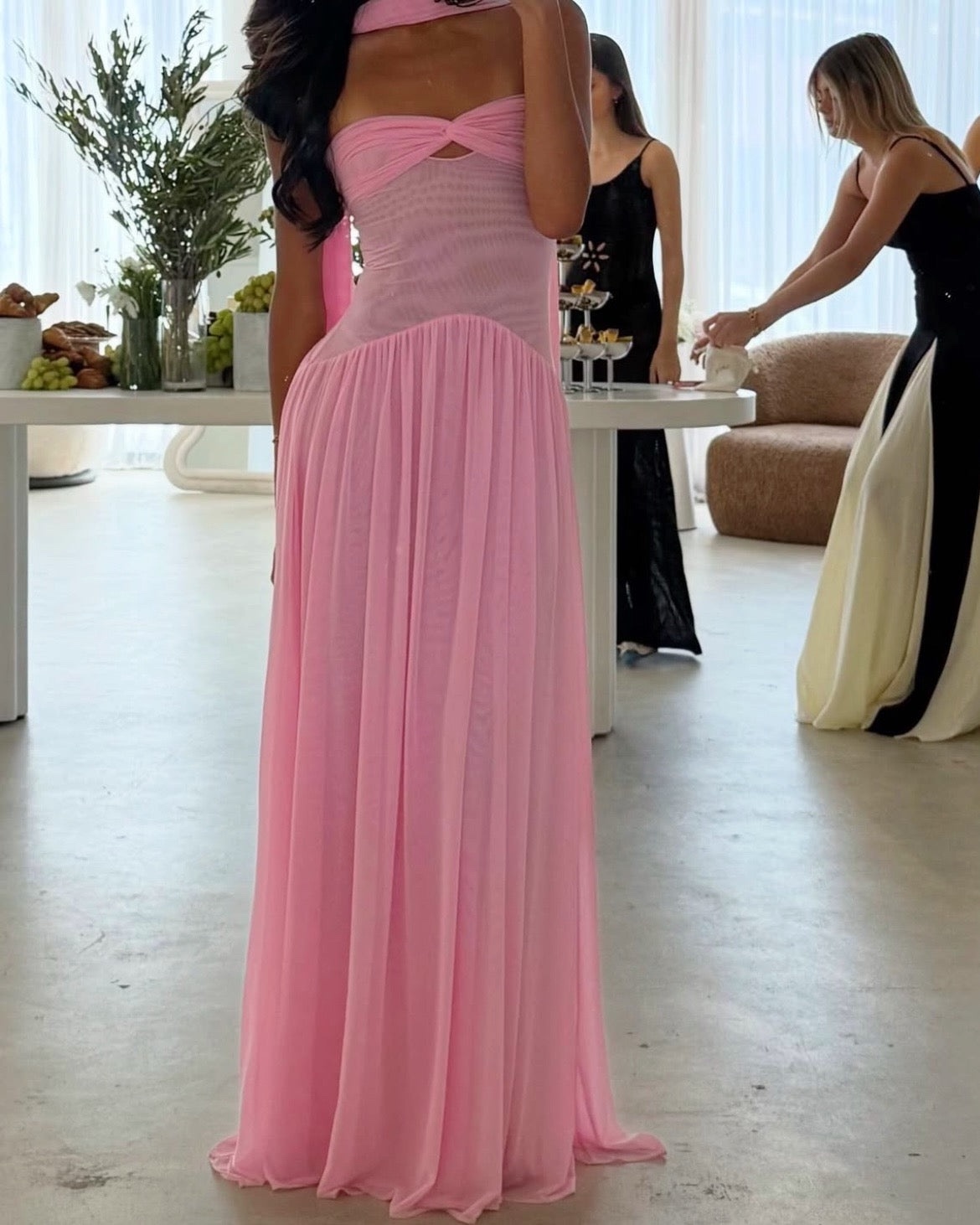 Pink Strapless A Line Occasion Maxi Dress