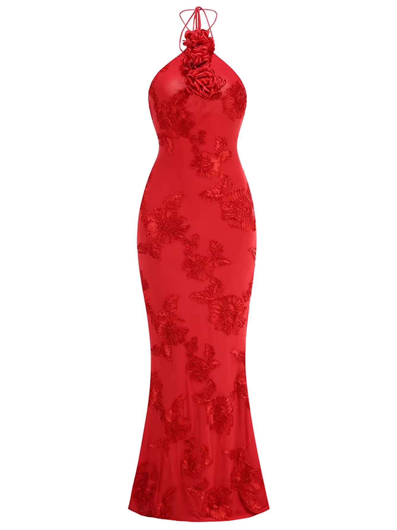 Halter 3D Flower Bodycon Long Maxi Dress