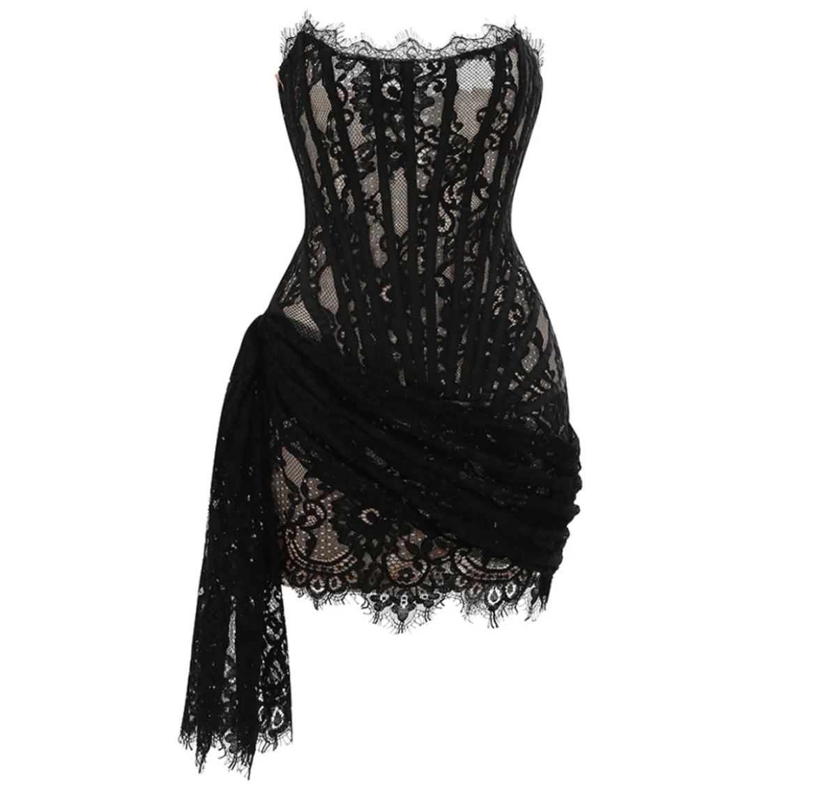Lace Corset Detail Draped Mini Dress