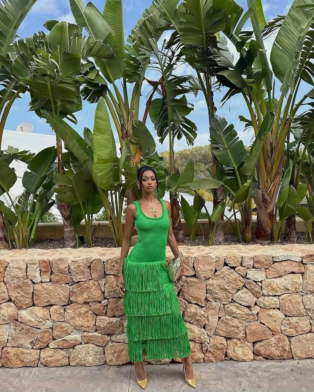 Tassel Sleeveless Bodycon Summer Vacation Holiday Maxi Dress