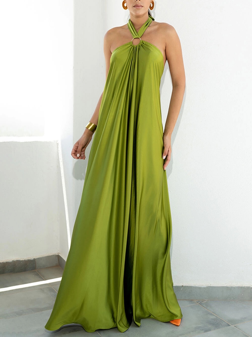 Halter Scoop Neck Holiday Vacation Maxi Dress