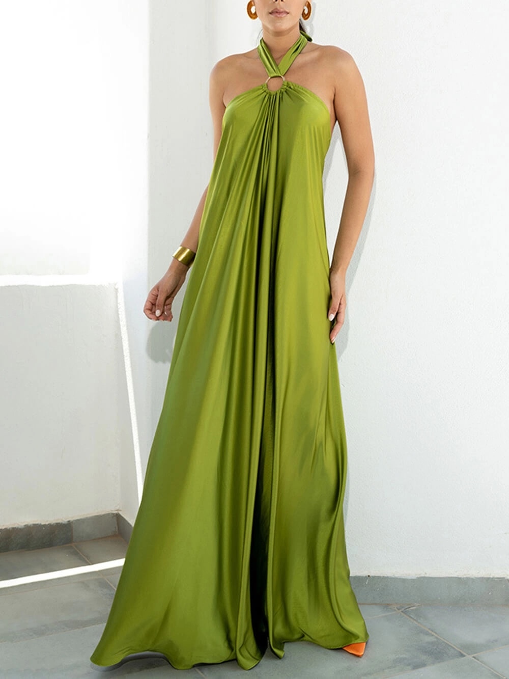 Halter Scoop Neck Holiday Vacation Maxi Dress