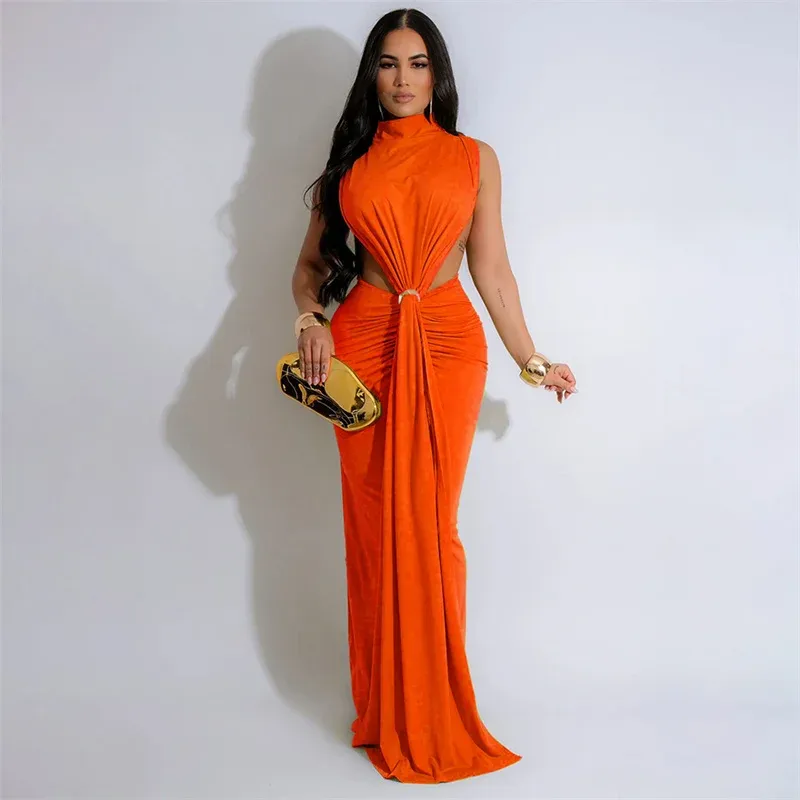 Gold Ring Detail Bodycon Maxi Dress