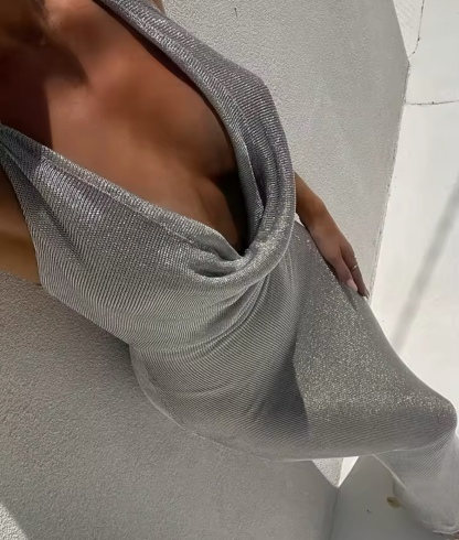 Silver Backless Halter Neck Sleeveless Bodycon maxi Dress