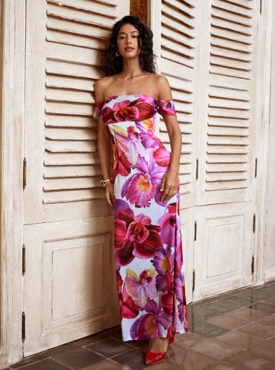 Floral Off Shoulder Vacation Maxi Dress