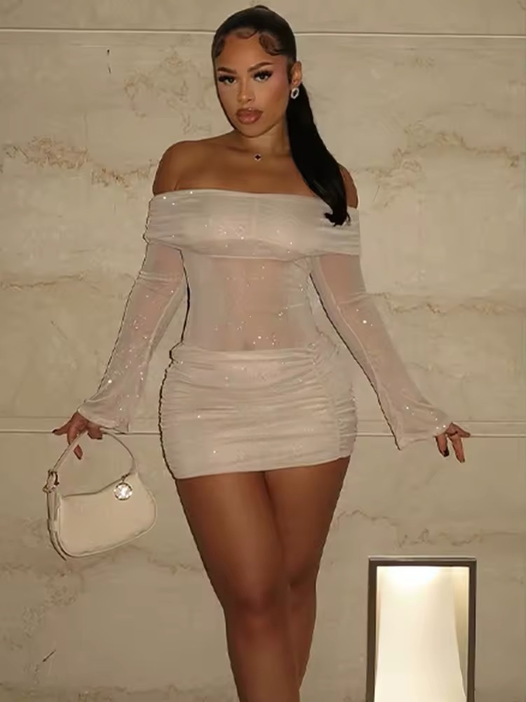 Glitter Off Shoulder Party Bodycon Mini Dress