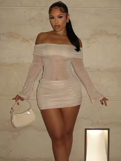 Glitter Off Shoulder Party Bodycon Mini Dress