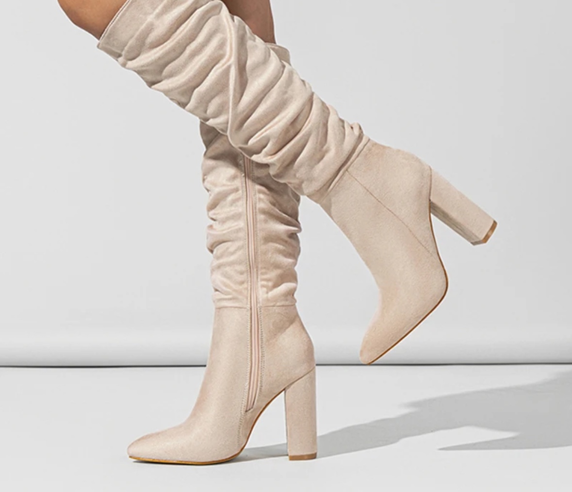 Eilyken Street Style Pleated Pointed Toe Zip Thigh High Boots Female Square Heel Design Over The Knee Women's Shoes
