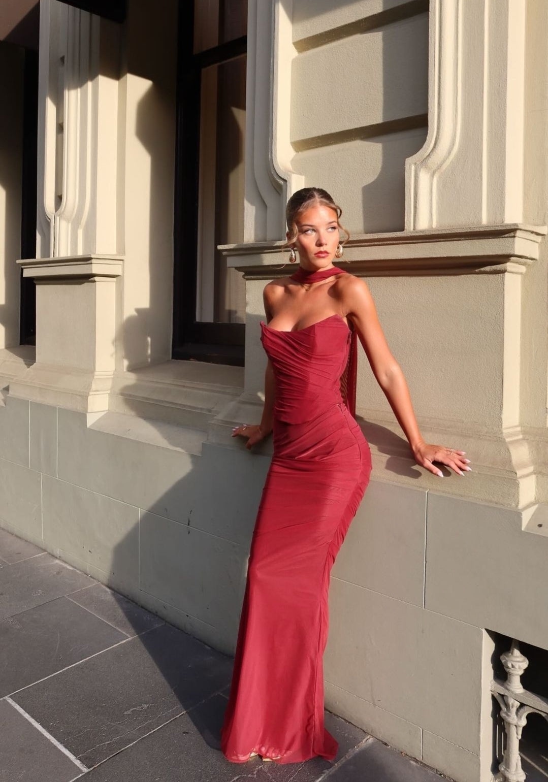 Burgundy Strapless Bodycon Long Elegant Maxi Dress