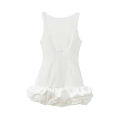 Bubble Hem Ruffle Sleeveless Mini Dress With Built in Shorts