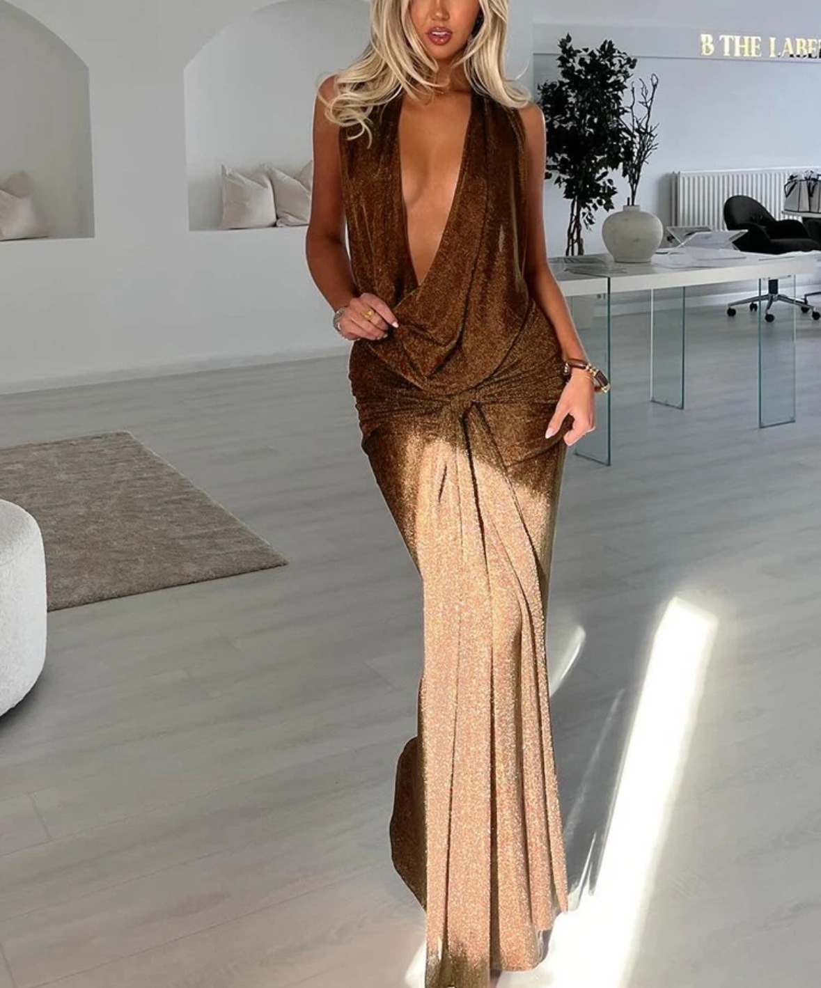 Ruched Backless Halter Neck Bodycon Dress