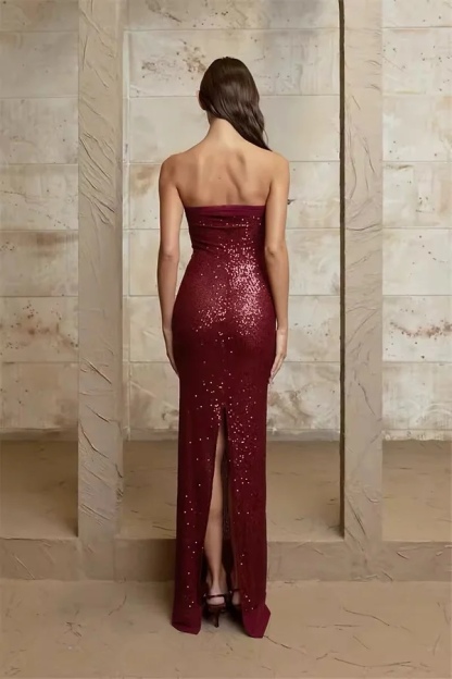 Strapless Sequin Glitter Bodycon Party Maxi Dress