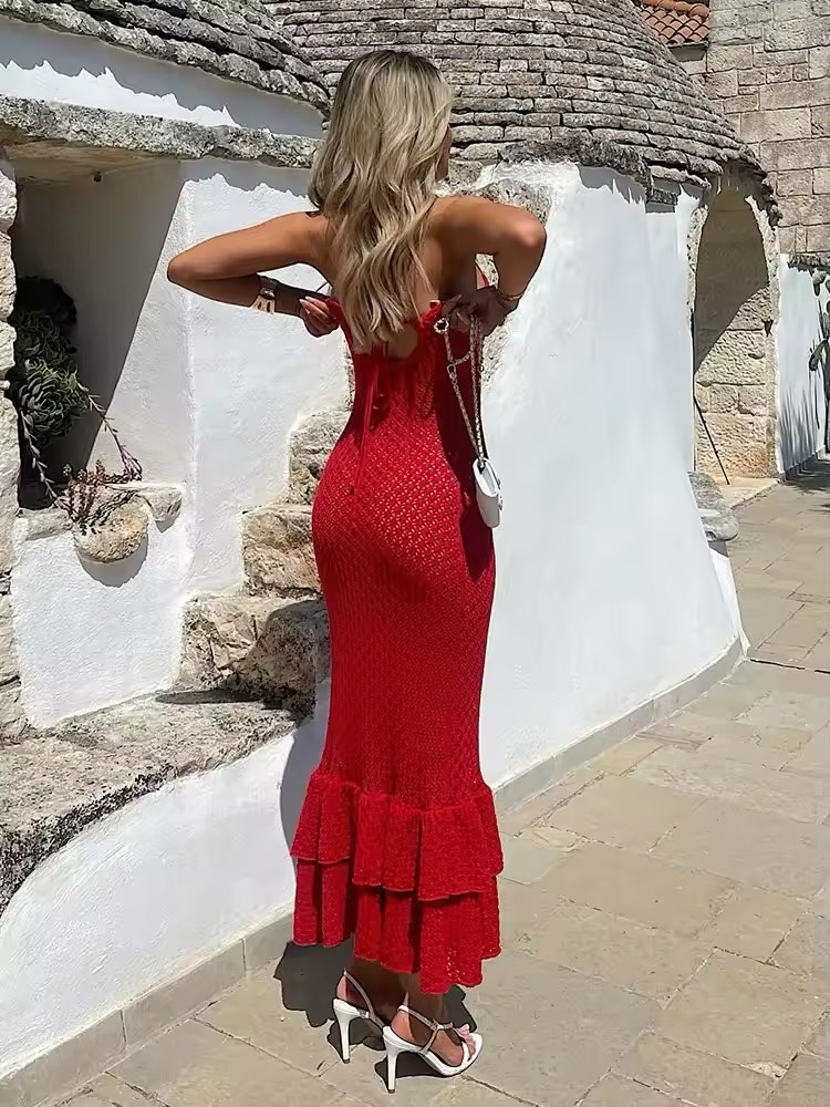 Red Spaghetti Strap Summer Holiday Bodycon Dress