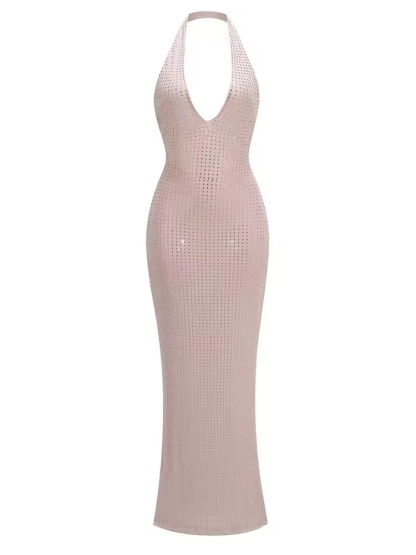 Halter Scoop V Neck Sequin Party Maxi Dress