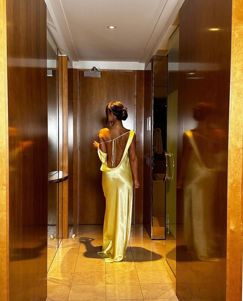 Backless Yellow Off Shoulder Occasion Maxi Dress