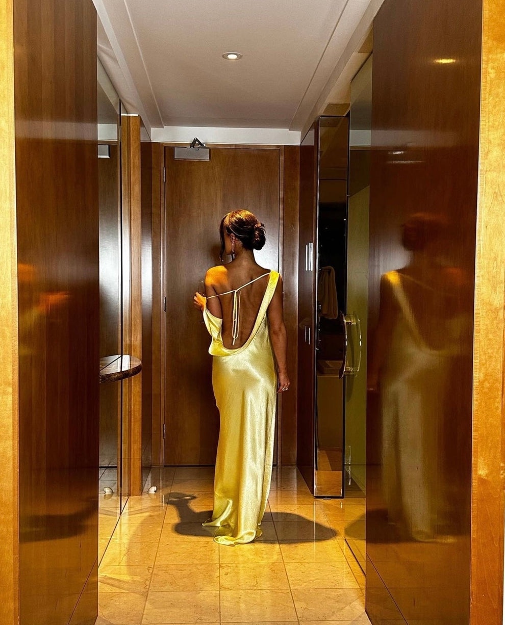 Backless Yellow Off Shoulder Occasion Maxi Dress