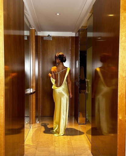 Backless Yellow Off Shoulder Occasion Maxi Dress