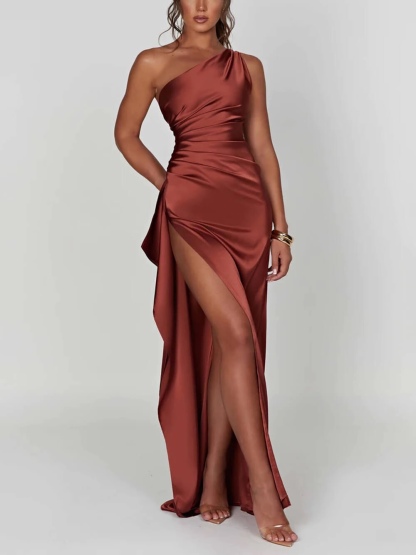 One Shoulder Formal Occasion High Slit Maxi Dress