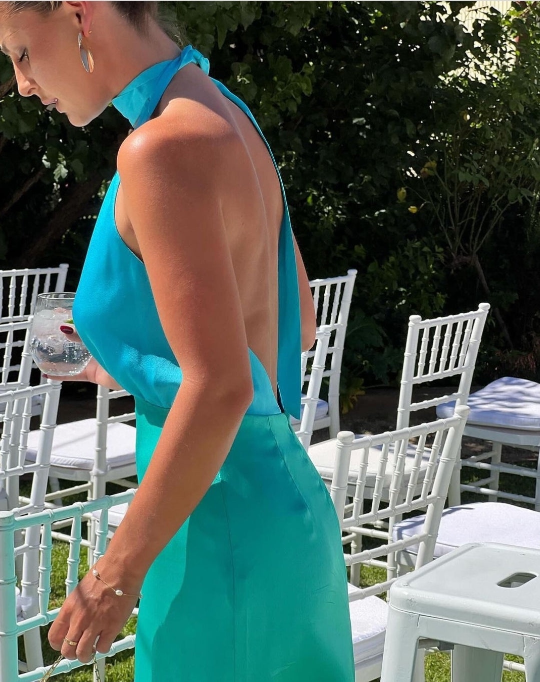 Blue Green Backless Sleeveless Summer Halter Maxi Dress