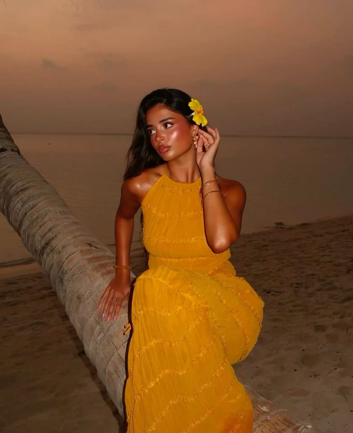 Orange Summer Vacation Holiday Backless Crop Top & Maxi Skirt Set
