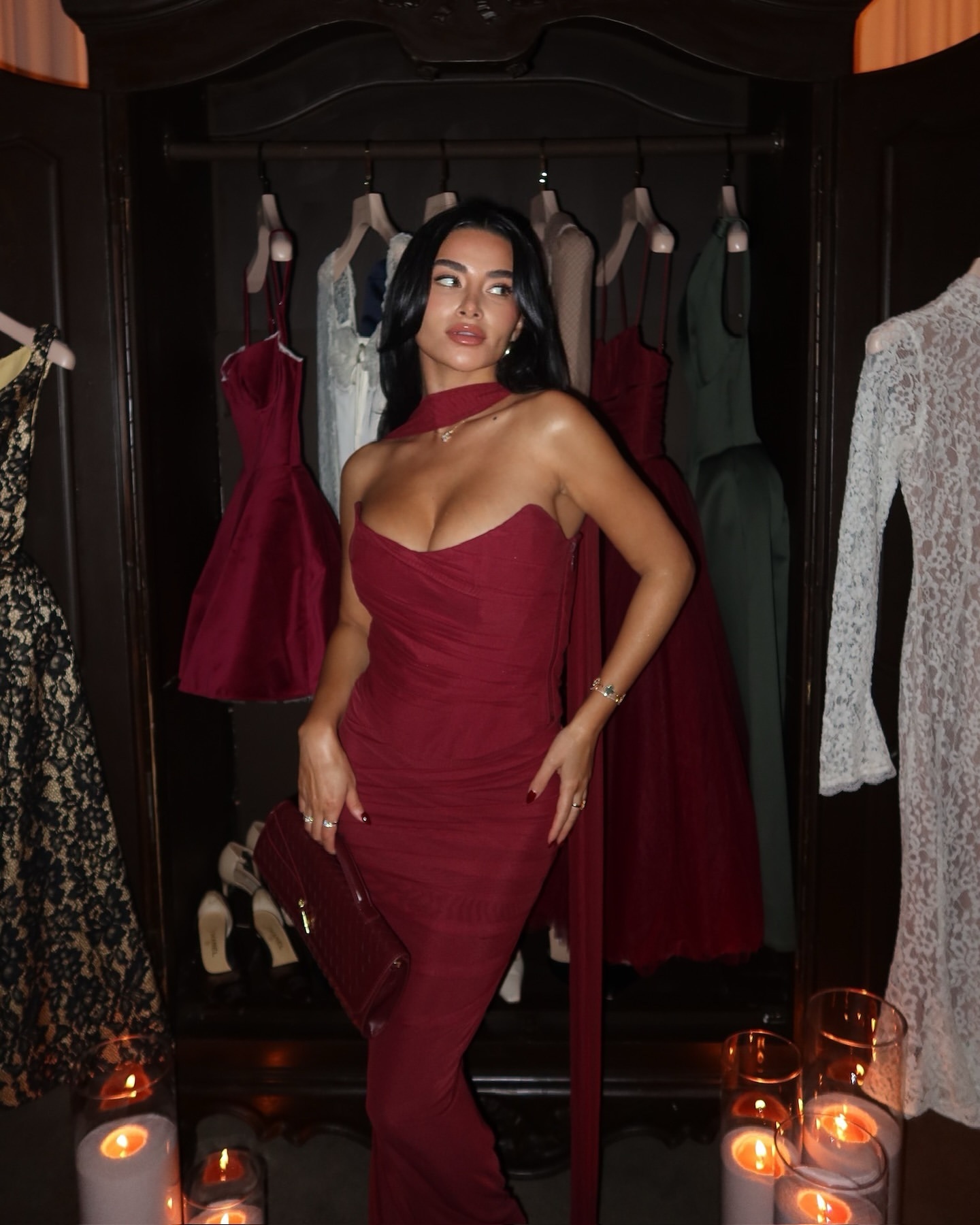 Burgundy Strapless Bodycon Long Elegant Maxi Dress