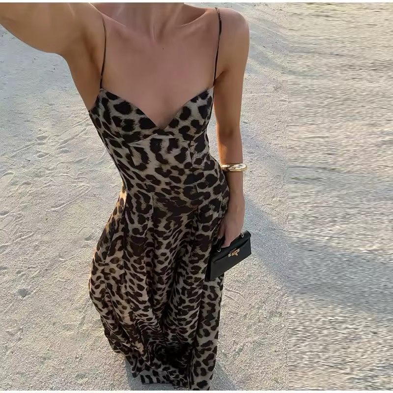 Leopard Print Sleeveless Summer Holiday Vacation Maxi Dress