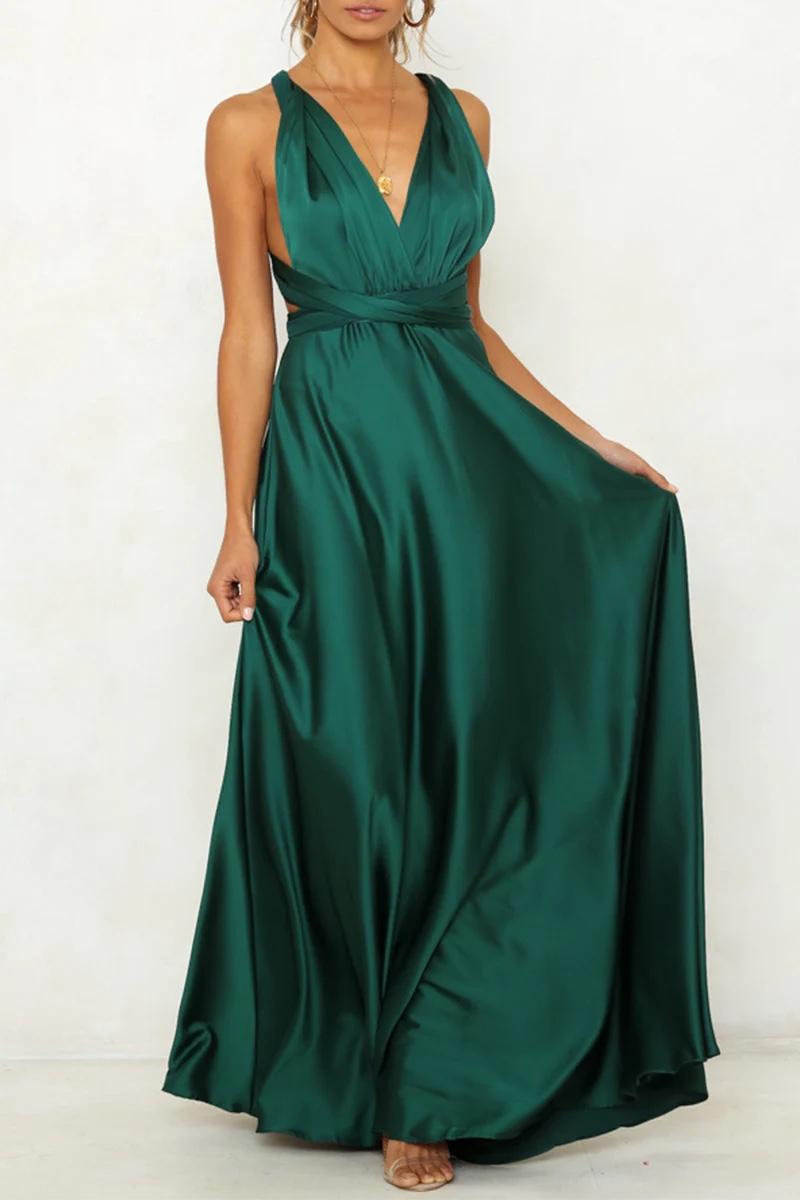 Silk Satin Sleeveless V Neck Occasion Maxi Dress