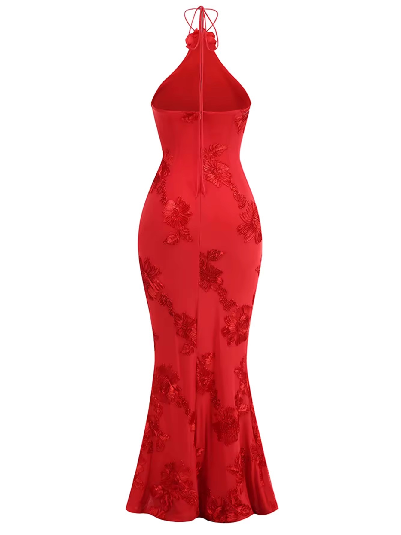 Halter 3D Flower Bodycon Long Maxi Dress
