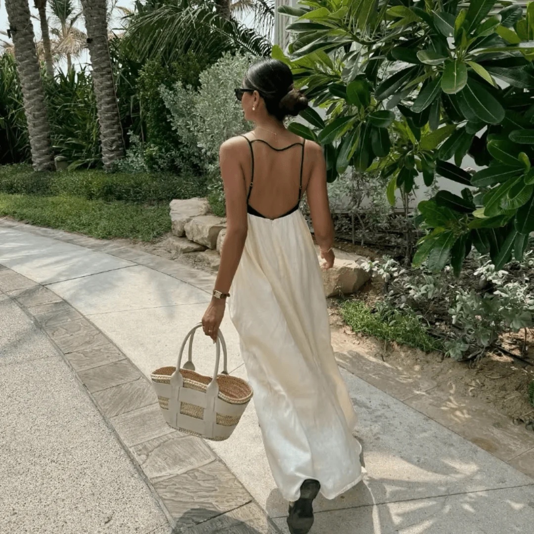 Two Tone Contrast Holiday Vacation Summer Maxi Dress