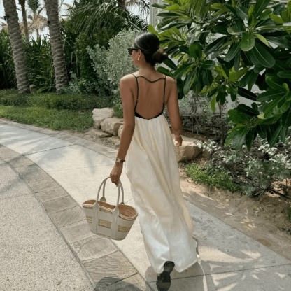 Two Tone Contrast Holiday Vacation Summer Maxi Dress