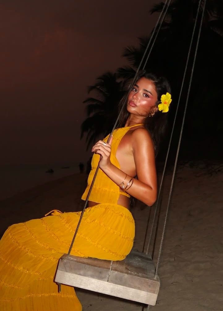 Orange Summer Vacation Holiday Backless Crop Top & Maxi Skirt Set