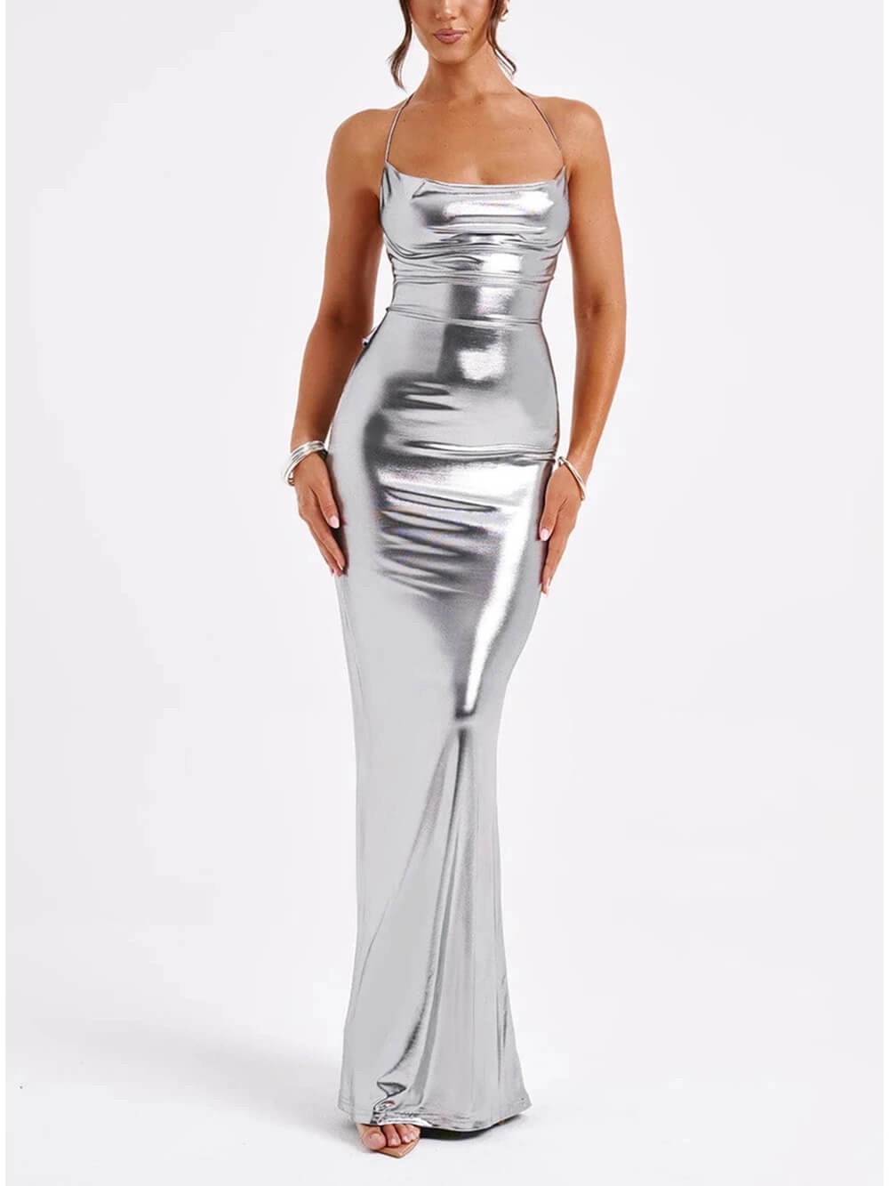 Shiny Metallic Bodycon Maxi Dress