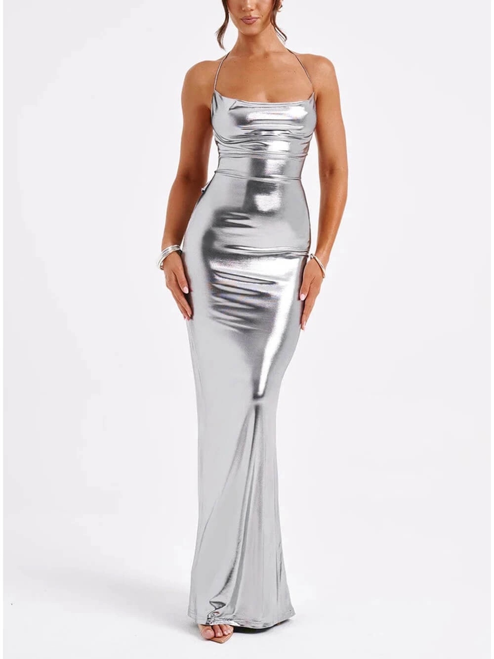 Shiny Metallic Bodycon Maxi Dress