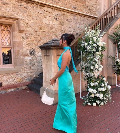 Blue Green Backless Sleeveless Summer Halter Maxi Dress