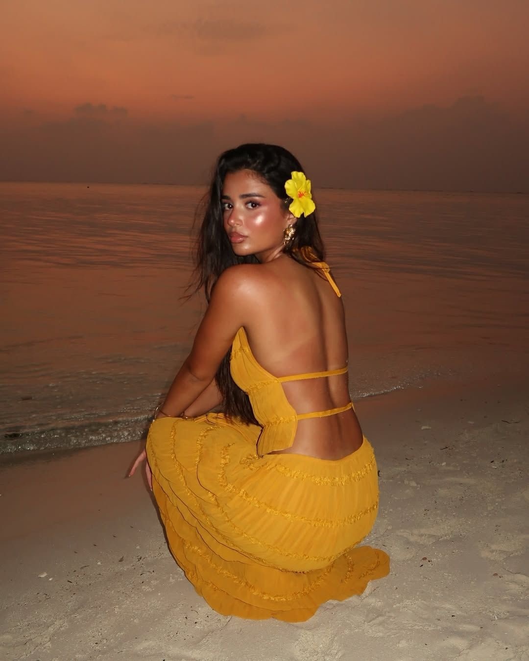 Orange Summer Vacation Holiday Backless Crop Top & Maxi Skirt Set