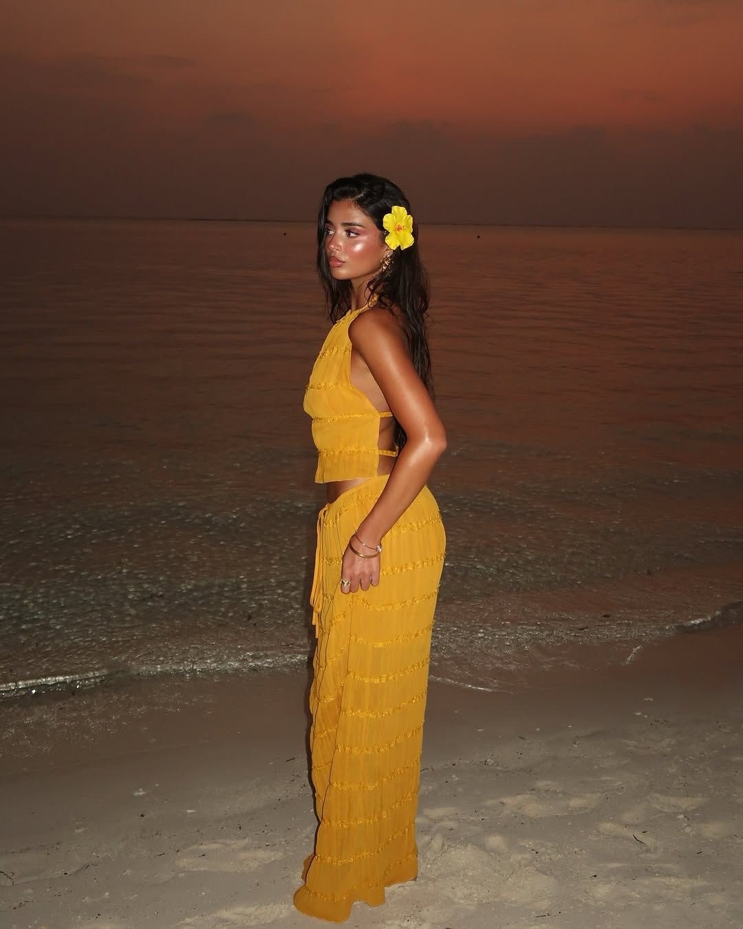 Orange Summer Vacation Holiday Backless Crop Top & Maxi Skirt Set