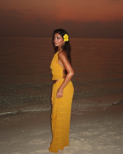 Orange Summer Vacation Holiday Backless Crop Top & Maxi Skirt Set