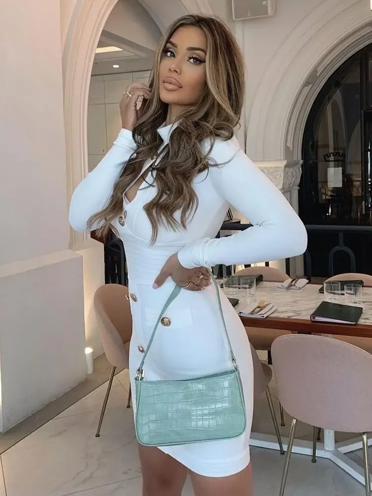Long Sleeve Button Bodycon Mini Dress