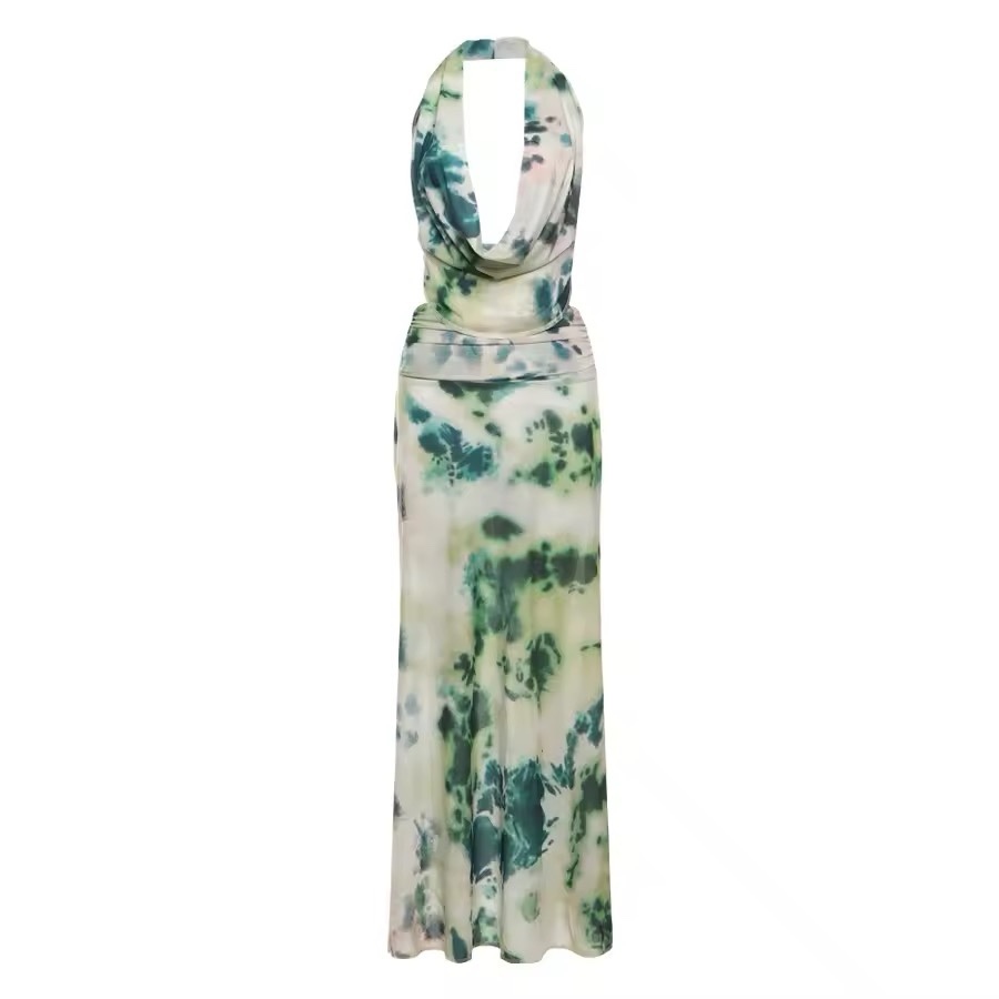 Printed Halter Neck Scoop Summer Vacation Maxi Dress