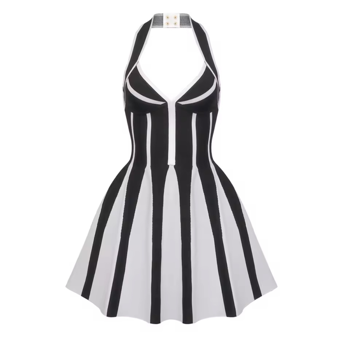 Halter Neck Contrast Color Mini Dress