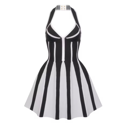 Halter Neck Contrast Color Mini Dress
