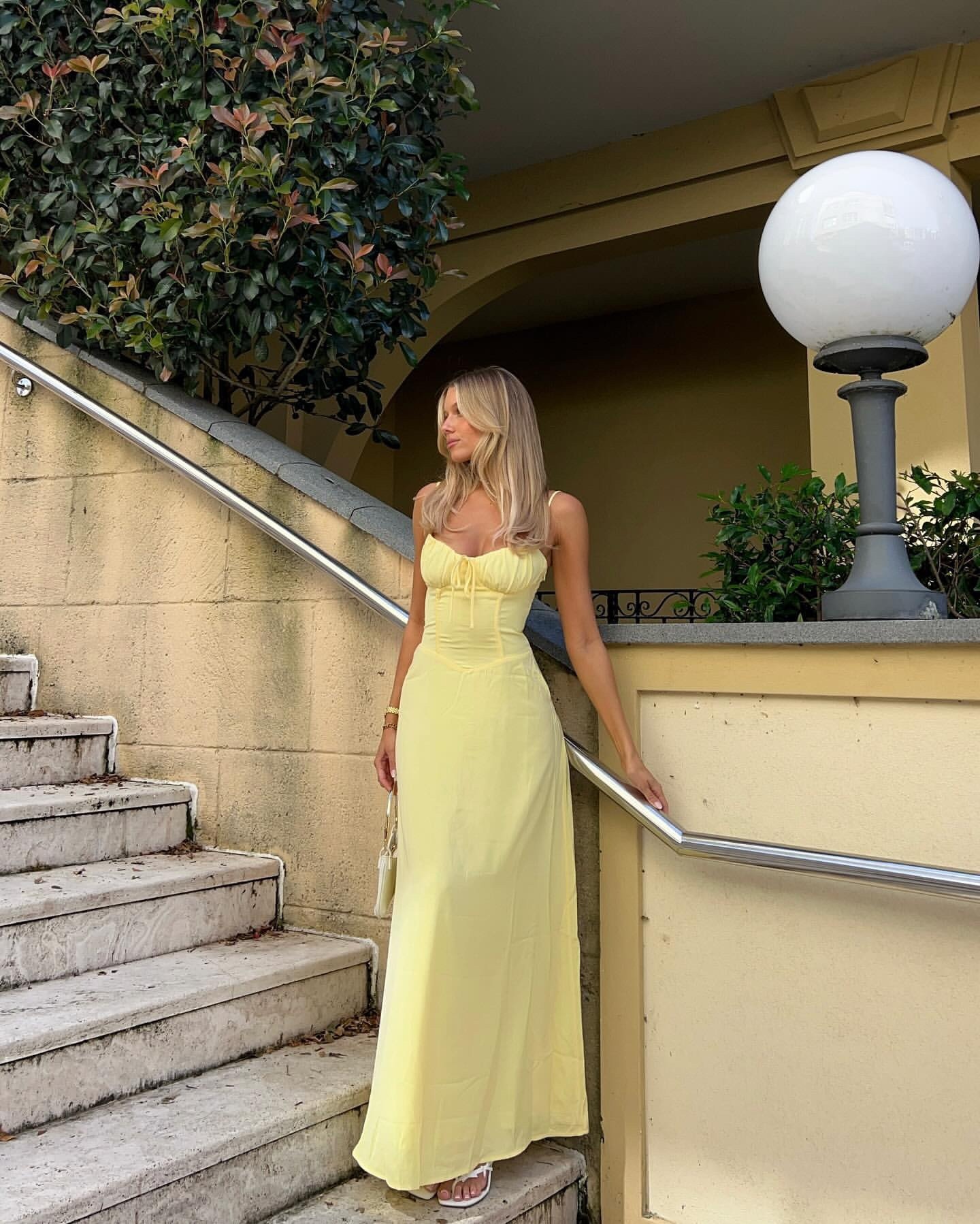 Yellow Spaghetti Strap Summer Holiday Vacation A Line Maxi Dress